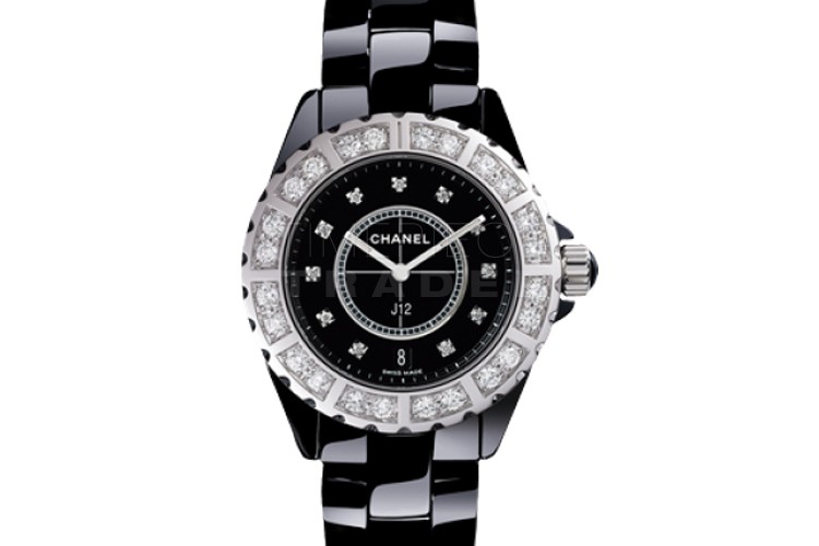 CHANEL CC Logo Diamond J12 Watch Black Onyx