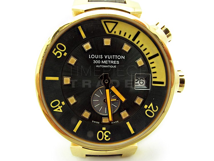 Louis Vuitton 18 Karat Rose Gold Tambour Diver Watch For Sale at