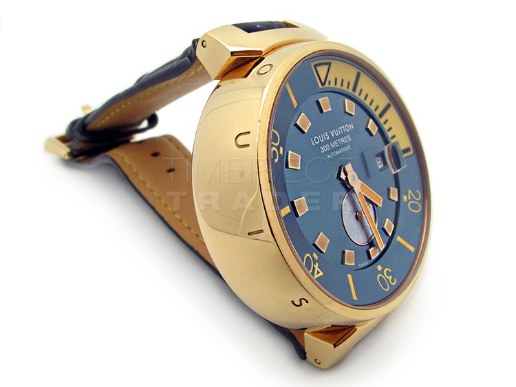 Louis Vuitton 18 Karat Rose Gold Tambour Diver Watch For Sale at