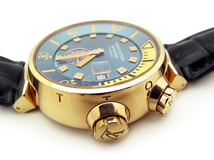 Louis Vuitton 18 Karat Rose Gold Tambour Diver Watch Ref. Q103E at 1stDibs