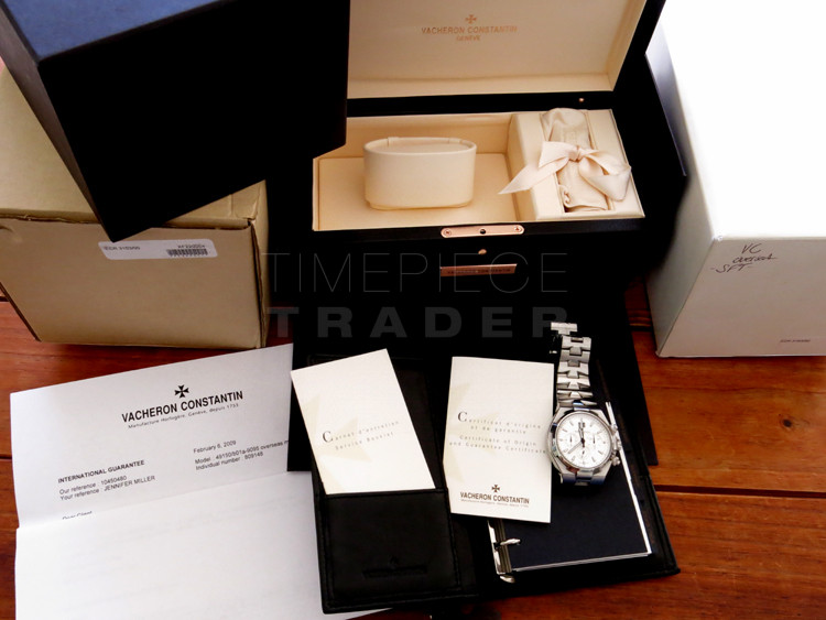 Vacheron CONSTANTIN OVERSEAS CHRONOGRAPH 49150 WHITE DIAL VC SERVICED FULL  SET - Takuya Watches