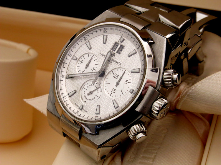 Vacheron CONSTANTIN OVERSEAS CHRONOGRAPH 49150 WHITE DIAL VC SERVICED FULL  SET - Takuya Watches