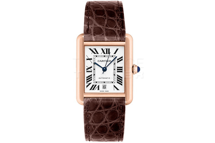 Cartier Tank Solo Quartz 18 Kt Rose Gold Brown Leather Watch W5200025