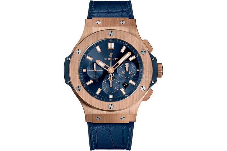 Hublot Big Bang 18kt Rose Gold Chronograph Automatic Blue Dial Men's Watch 301.PX.7180.LR, Automatic Movement, Rubber with A Blue (Alligator) Leather